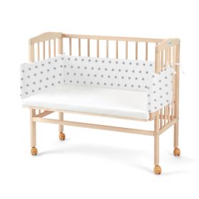 Patut pentru copii, Waldin, 2in1, 90 cm x 55 cm, lemn de fag, vopsea certificata, roti blocabile, laterala detasabila, co-sleeping, Saltea inclusa, Aparatoare laterala din bumbac, Natur, Cover, 8S1