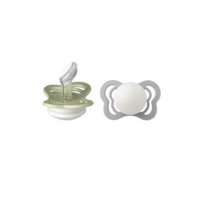 BIBS - Set 2 suzete Fosforencente Couture Glow Silicon, tetina anatomica, 0 luni +-Sage/Cloud