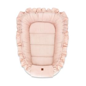 Cosulet bebelus, MimiNu, Pentru dormit, Baby Nest 55 x 75 cm, Cu Volanase, Din catifea, Magnolia