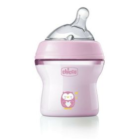 Biberon anticolici, Chicco, Natural Feeling, Plastic, Cu tetina Din silicon moale, Pentru hranire alternativa, Potrivit pentru nou-nascuti si sugari, Fara BPA, 150 ml, 0 luni+, Roz