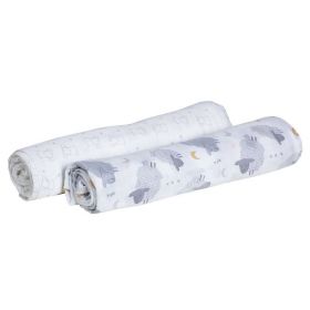 Set 2 scutece, Chicco, Din muselina, Multifunctionale, Din bumbac, Dimensiuni mari, 110 x 110 cm, 0 luni+, Model animale, Alb