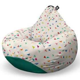 Fotoliu Puf Bean Bag tip Para XL, Bej cu Triunghiuri Multicolore