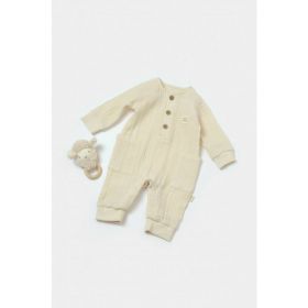 Salopeta cu nasturei, Winter muselin, 100% bumbac - Stone, BabyCosy (Marime: 3-6 Luni)