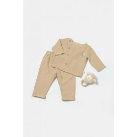 Set bluza cu nasturi si pantaloni , Winter muselin, 100% bumbac - Apricot, BabyCosy (Marime: 3-6 Luni)