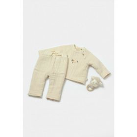 Set bluza dublata si pantaloni, Winter muselin, 100% bumbac - Stone, BabyCosy (Marime: 3-6 Luni)