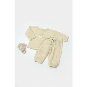 Set bluza si pantaloni, Winter muselin, 100% bumbac - Stone, BabyCosy (Marime: 9-12 luni)