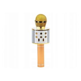 Microfon wireless, cu difuzor, lumini karaoke, bluetooth, USB compatibil Android/IOS, inregistrare/redare melodii, Jokomisiada, IN0136 ZO, Alb / Auriu