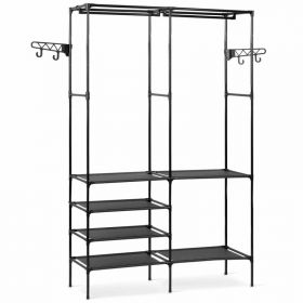 Suport cu picioare pentru haine si incaltaminte, Massido, usor, incapator si stabil, spatiu pentru incaltaminte, 1107 x 35,5 x 174 cm, MS-866, Negru