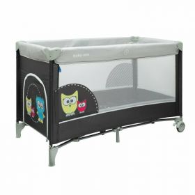 Patut pliant, Baby Mix, Pana la 15 kg, Poate fi utilizat si ca tarc de joaca, Intrare frontala cu fermoar, Cu roti cu frana integrata, Include geanta de transport, Conform cu EN 716-1 + AC: 2019-07, Black/Owl