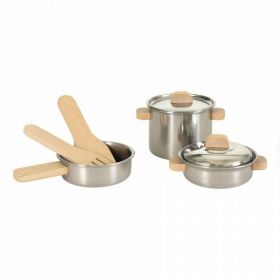 Jucarie Montessori Set de vase de inox cu manere din lemn, Egmont Toys