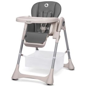 Lionelo - Scaun de masa Reglabil, 4 Pozitii pe inaltime, Spatar reglabil in 3 pozitii, Pliabil, Zanna, din Metal, Conform cu standardul european de securitate EN14988, Gri, Resigilat