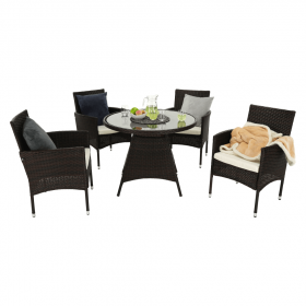Set de gradina din ratan cu 5 piese, maro inchis/crem, RANDEL