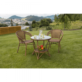 Set de gradina din rattan 1 + 2, maro, JARUB