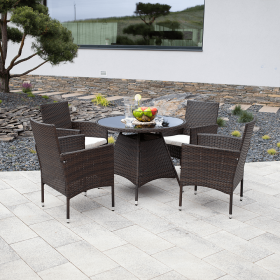Set de gradina din ratan cu 5 piese, maro inchis/crem, RANDEL
