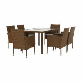 Set de gradina, masa+6x scaune, ratan, miere/crem, GARDEN