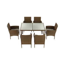 Set de gradina, masa+6x scaune, ratan, miere/crem, GARDEN