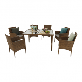 Set de gradina, masa+6x scaune, ratan, miere/crem, GARDEN