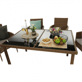 Set de gradina, masa+6x scaune, ratan, miere/crem, GARDEN