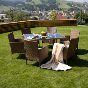 Set de gradina, masa+6x scaune, ratan, miere/crem, GARDEN