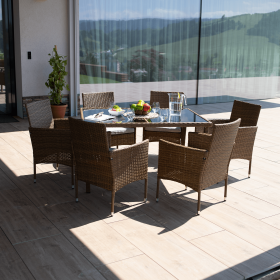 Set de gradina, masa+6x scaune, ratan, miere/crem, GARDEN
