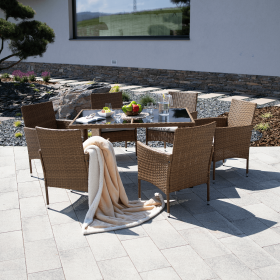 Set de gradina, masa+6x scaune, ratan, miere/crem, GARDEN