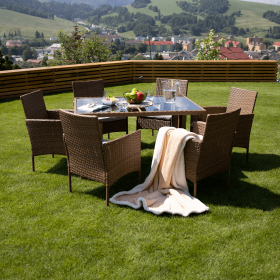 Set de gradina, masa+6x scaune, ratan, miere/crem, GARDEN