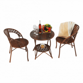 Set de gradina din rattan 1 + 2, maro, JARUB