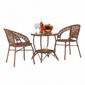 Set de gradina din rattan 1 + 2, maro, JARUB