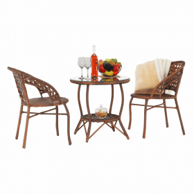 Set de gradina din rattan 1 + 2, maro, JARUB