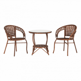 Set de gradina din rattan 1 + 2, maro, JARUB