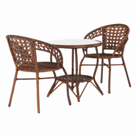 Set de gradina din rattan 1 + 2, maro, JARUB
