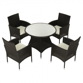 Set de gradina din ratan cu 5 piese, maro inchis/crem, RANDEL