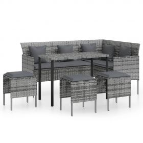 Set canapele de gradina forma L cu perne 5 piese maro poliratan