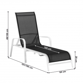 Sezlong de gradina reglabil, gri/alb, ATREO