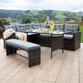 Set de gradina din 3 piese, rattan, gri, AUREK