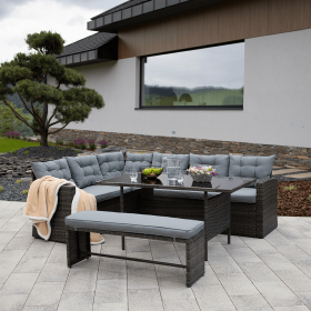 Set de gradina din 3 piese, rattan, gri, AUREK