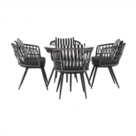 Set de gradina din 5 piese din ratan, banda neagra / gri / alb-negru, HABIK