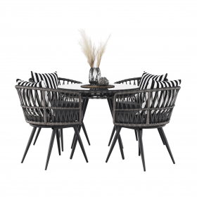 Set de gradina din 5 piese din ratan, banda neagra / gri / alb-negru, HABIK