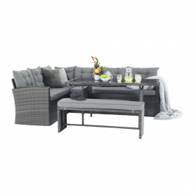 Set de gradina din 3 piese, rattan, gri, AUREK