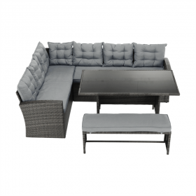Set de gradina din 3 piese, rattan, gri, AUREK