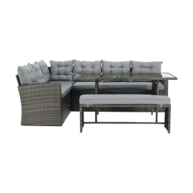 Set de gradina din 3 piese, rattan, gri, AUREK