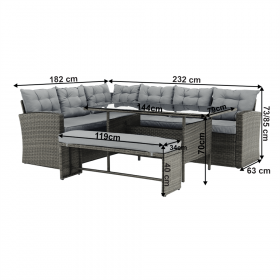 Set de gradina din 3 piese, rattan, gri, AUREK