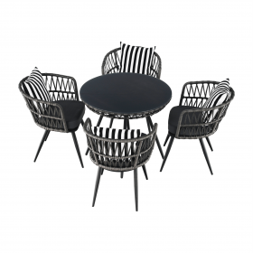 Set de gradina din 5 piese din ratan, banda neagra / gri / alb-negru, HABIK