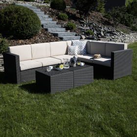 Set de gradina din rattan, 3 piese, maro/bej, RODEN