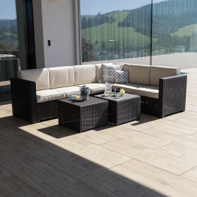 Set de gradina din rattan, 3 piese, maro/bej, RODEN