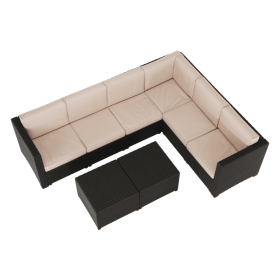 Set de gradina din rattan, 3 piese, maro/bej, RODEN