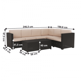 Set de gradina din rattan, 3 piese, maro/bej, RODEN