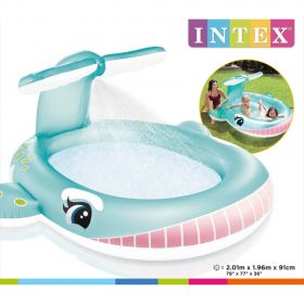 Intex Piscina in forma de balena, cu pulverizare, 201 x 196 x 91 cm