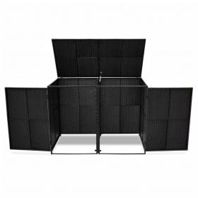 Magazie dubla pentru pubele, poliratan, negru, 148 x 80 x 111 cm