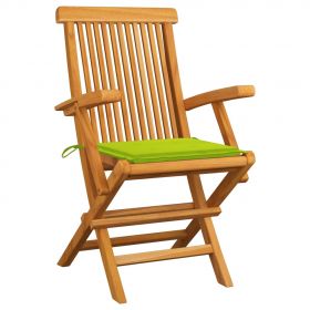 Scaune de gradina cu perne verde aprins, 3 buc., lemn masiv tec, verde